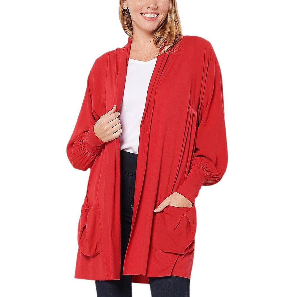 Truth + Style Mix Media Cardigan with Smocked Sleeves Deep Red - Regular